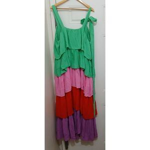 Eloquii womens 2x tiered maxi dress green pink purple long boho resort